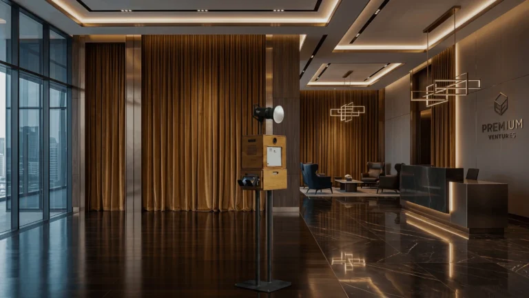 Borne Koadbooth dans le lobby feutré d'un établissement haut de gamme