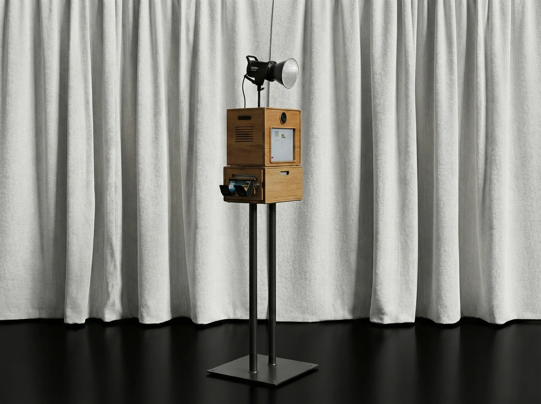 Borne photo Koadbooth Signature et son fond studio blanc